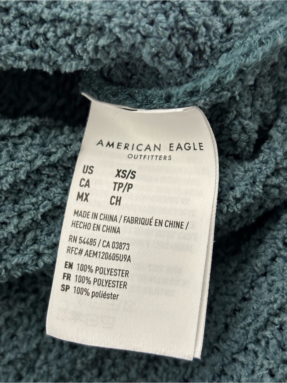 American Eagle Blue Teal Solid V-Neck Ribbed Knit Pullover Sweater Women's XS/S - Picture 6 of 8